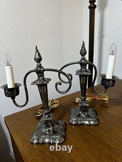Silver Plate Candlestick Table Buffet Lamps 12 Vintage Pair, Repairs