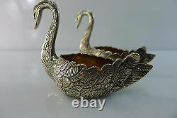 Solid Silver Pair Of Rare Antique Salt & Pepper Cellars Swan Shaped