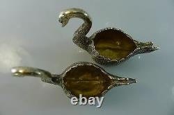 Solid Silver Pair Of Rare Antique Salt & Pepper Cellars Swan Shaped