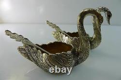 Solid Silver Pair Of Rare Antique Salt & Pepper Cellars Swan Shaped