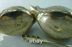 Solid Silver Pair Of Rare Antique Salt & Pepper Cellars Swan Shaped