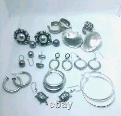 Sterling 925 Earring Lot 104 Grams 12 Pairs All Wearable Vintage to Modern