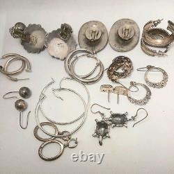 Sterling 925 Earring Lot 104 Grams 12 Pairs All Wearable Vintage to Modern