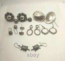 Sterling 925 Earring Lot 104 Grams 12 Pairs All Wearable Vintage to Modern