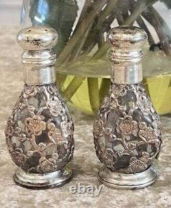 Sterling Salt Pepper Shakers Silver Overall Cheeey Blossom Pair Antique Vtg