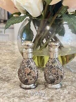 Sterling Salt Pepper Shakers Silver Overall Cheeey Blossom Pair Antique Vtg