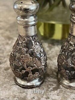 Sterling Salt Pepper Shakers Silver Overall Cheeey Blossom Pair Antique Vtg