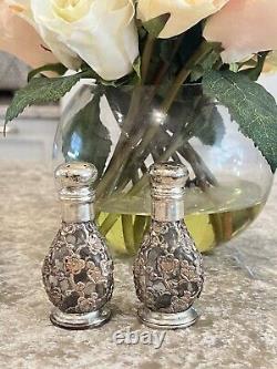 Sterling Salt Pepper Shakers Silver Overall Cheeey Blossom Pair Antique Vtg