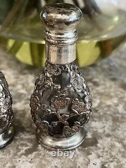 Sterling Salt Pepper Shakers Silver Overall Cheeey Blossom Pair Antique Vtg