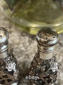 Sterling Salt Pepper Shakers Silver Overall Cheeey Blossom Pair Antique Vtg