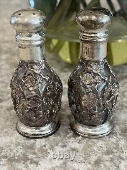 Sterling Salt Pepper Shakers Silver Overall Cheeey Blossom Pair Antique Vtg