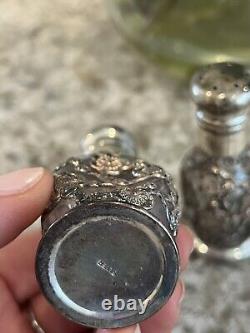 Sterling Salt Pepper Shakers Silver Overall Cheeey Blossom Pair Antique Vtg