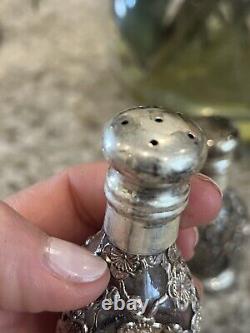 Sterling Salt Pepper Shakers Silver Overall Cheeey Blossom Pair Antique Vtg