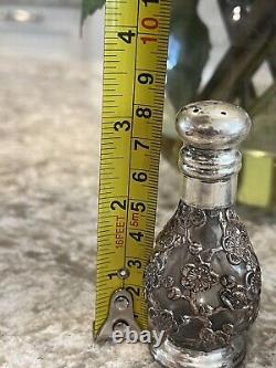 Sterling Salt Pepper Shakers Silver Overall Cheeey Blossom Pair Antique Vtg