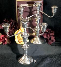 Sterling Silver 3 Arm Candelabras Candle Holders Vintage Pair