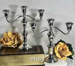 Sterling Silver 3 Arm Candelabras Candle Holders Vintage Pair