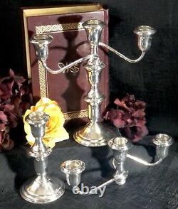 Sterling Silver 3 Arm Candelabras Candle Holders Vintage Pair