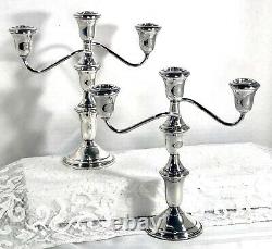 Sterling Silver 3 Arm Candelabras Candle Holders Vintage Pair