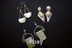 Sterling Silver 925 Pair Set Art Deco Vintage Earrings
