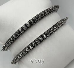 Sterling Silver 925 Vintage Pair Heavy Beaded Bangle Bracelets 8.25