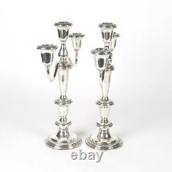 Sterling Silver Candelabra Vtg Empire Weighted Pair Convertible 3 Light