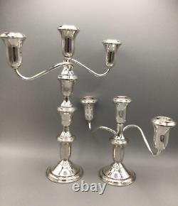 Sterling Silver Candelabras 3 Arm VINTAGE candlestick PAIR Multi Height ADJUST