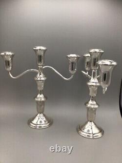 Sterling Silver Candelabras 3 Arm VINTAGE candlestick PAIR Multi Height ADJUST