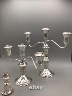 Sterling Silver Candelabras 3 Arm VINTAGE candlestick PAIR Multi Height ADJUST