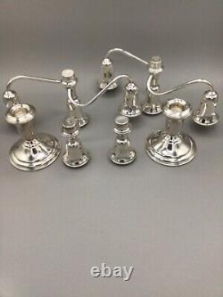 Sterling Silver Candelabras 3 Arm VINTAGE candlestick PAIR Multi Height ADJUST