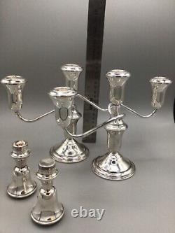 Sterling Silver Candelabras 3 Arm VINTAGE candlestick PAIR Multi Height ADJUST