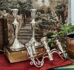 Sterling Silver Candelabras Empire Vintage 3 Arm Convertible 13.25 A Pair