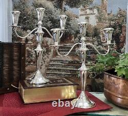 Sterling Silver Candelabras Empire Vintage 3 Arm Convertible 13.25 A Pair