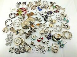 Sterling Silver Earring Lot (Approx 55 pair) 224 grams- Vintage & Estate-NR