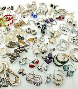 Sterling Silver Earring Lot (Approx 55 pair) 224 grams- Vintage & Estate-NR