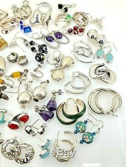 Sterling Silver Earring Lot (Approx 55 pair) 224 grams- Vintage & Estate-NR