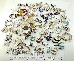 Sterling Silver Earring Lot (Approx 55 pair) 224 grams- Vintage & Estate-NR