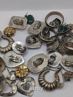 Sterling Silver Mexican Taxco Earrings Pairs Jewelry Lot Vintage Antique Estate