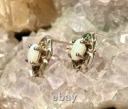 Sterling Silver Opal Earrings Vintage Stud Pierced Ear Brilliant Color Gemstones