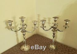 Sterling Silver Pair Fisher English Rose Vintage Large Ornate Candelabra Heavy