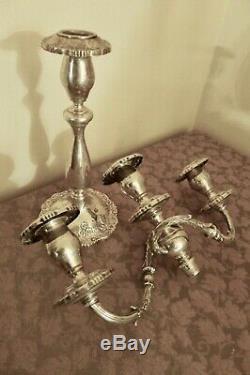 Sterling Silver Pair Fisher English Rose Vintage Large Ornate Candelabra Heavy