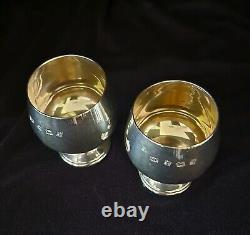 Sterling Silver RARE QUEEN ELIZABETH II Brandy/Port Goblet Cups Vtg. 1969 (Pair)