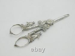 Sterling Silver Regency Couple & Floral Pattern Grape Scissors 1970 Vintage