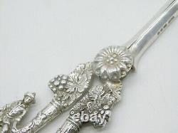 Sterling Silver Regency Couple & Floral Pattern Grape Scissors 1970 Vintage