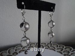 Sterling Silver Vintage Double Pools of Light Crystal Floral Banded Earrings