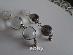 Sterling Silver Vintage Double Pools of Light Crystal Floral Banded Earrings