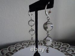 Sterling Silver Vintage Double Pools of Light Crystal Floral Banded Earrings