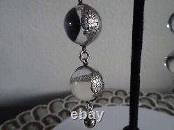 Sterling Silver Vintage Double Pools of Light Crystal Floral Banded Earrings