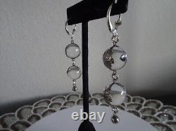 Sterling Silver Vintage Double Pools of Light Crystal Floral Banded Earrings