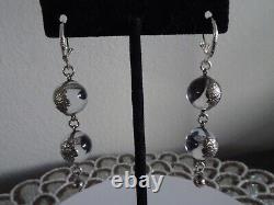 Sterling Silver Vintage Double Pools of Light Crystal Floral Banded Earrings