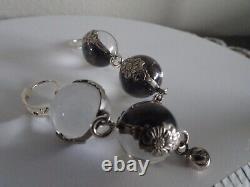 Sterling Silver Vintage Double Pools of Light Crystal Floral Banded Earrings